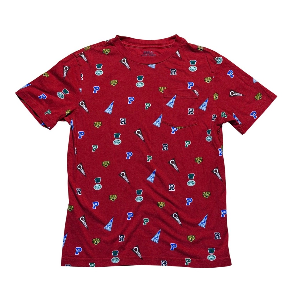 Polo Ralph Lauren T-Shirt Boys Small 8 Red Collegiate Pennant Varsity Print Tee